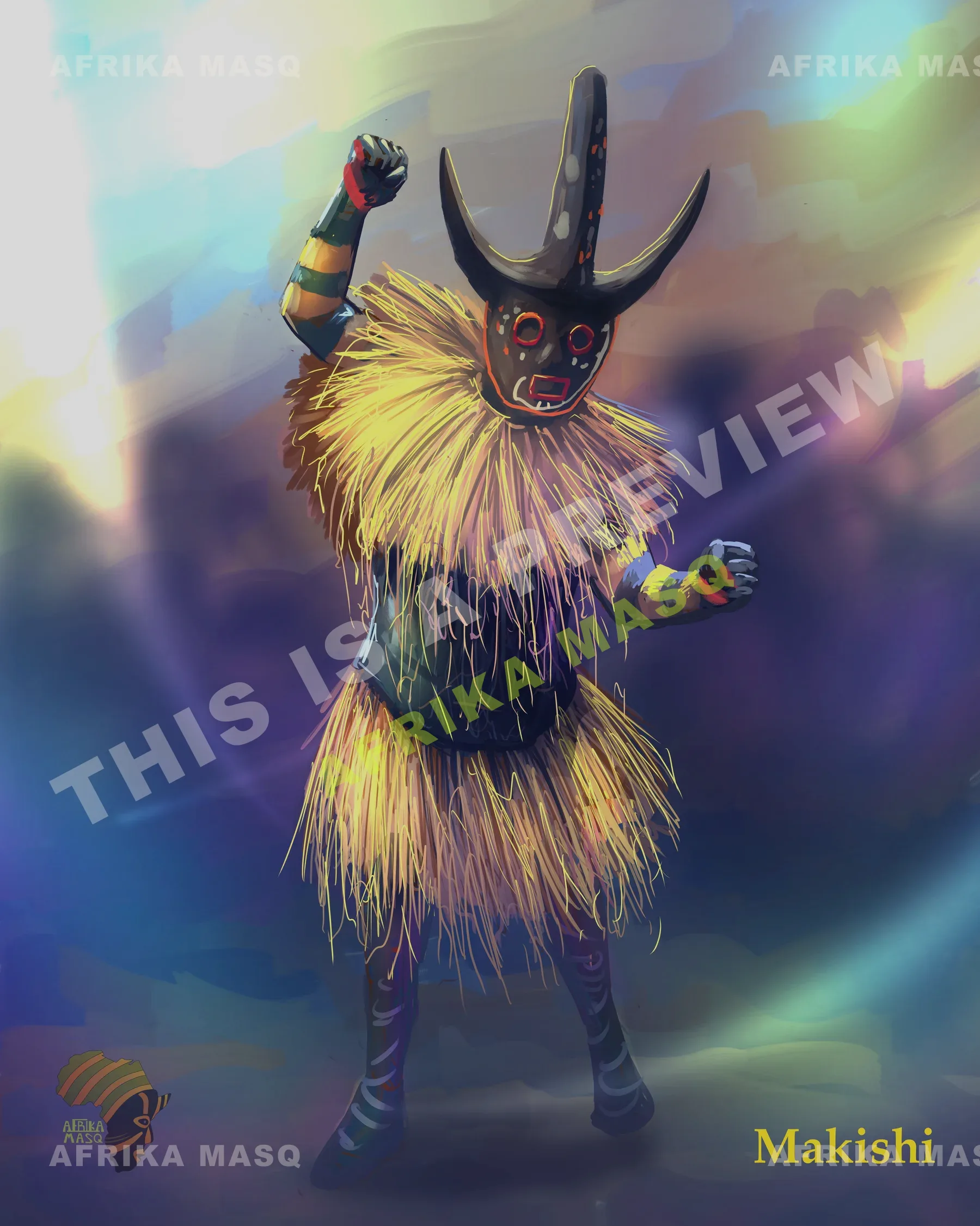 Afrika Masq commissioned artwork of the Makishi masquerade.